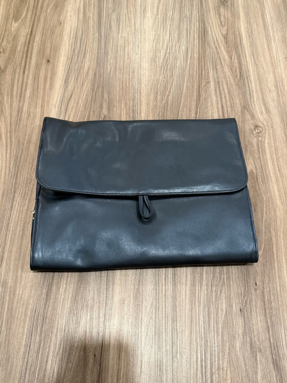 Classic Black Leather Foldover Clutch